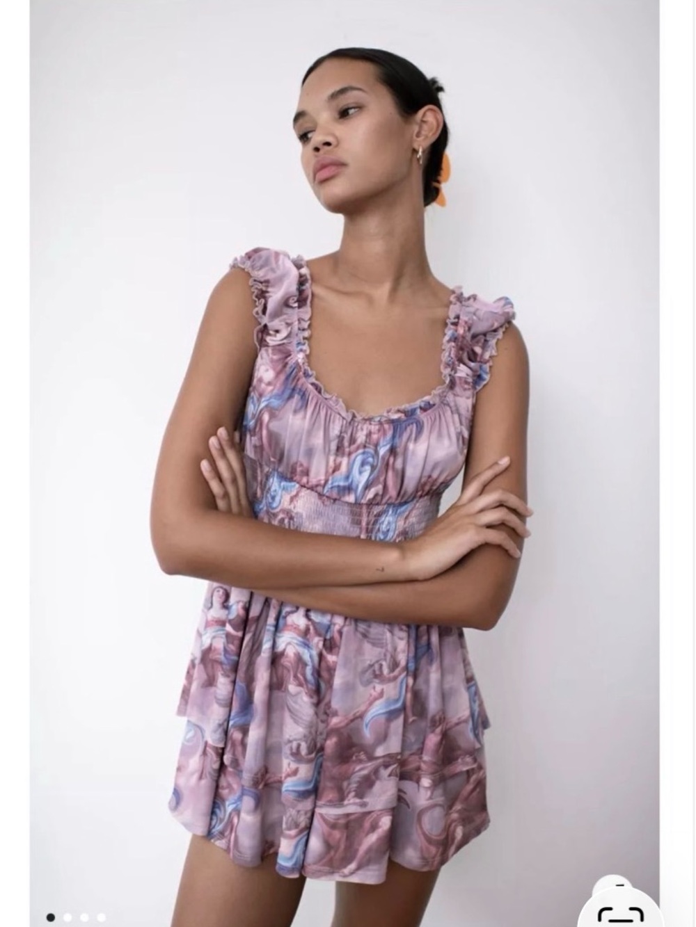 Urban Outfitters Rosie Mesh Lavender Purple Angel Print Ruffle Romper